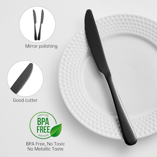 Set of 6 Stainless Steel Butter Knives - 9 Inch Black Silverware