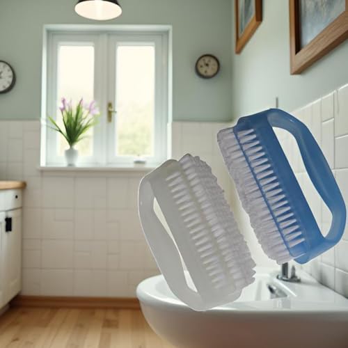 Coralpearl Nail Brush Set - 2 Soft Nylon Brushes with Cuticle Cleaner