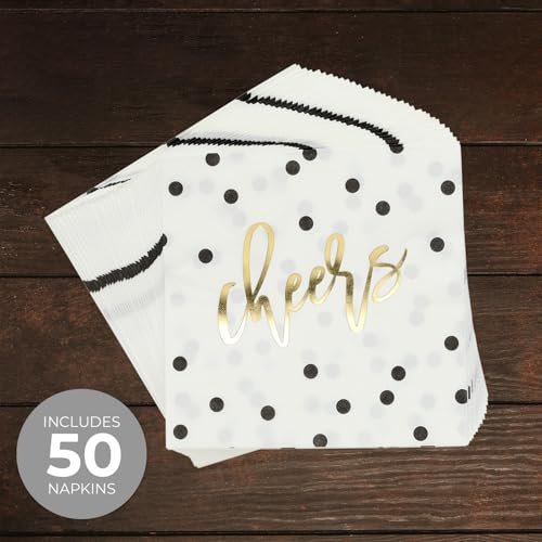 Gold Foil Cheers Cocktail Napkins - 50 Pack, 4.75" Square