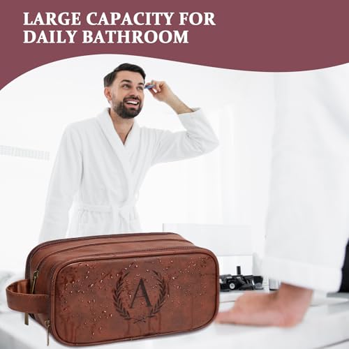 Janhavi Men's Travel Toiletry Bag - Red Brown with Engraved Initials