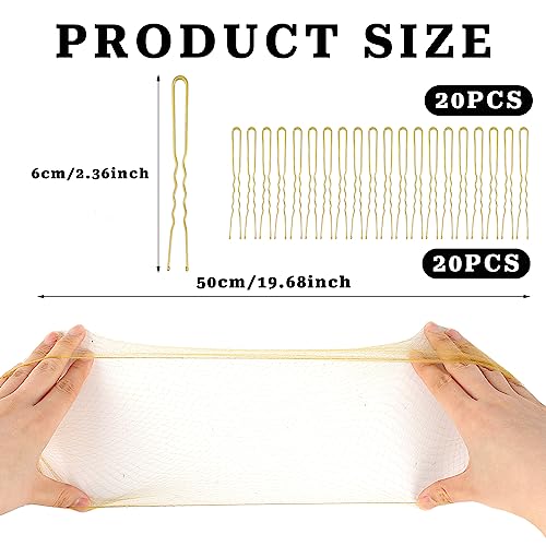 Blonde Ballet Bun Hair Net Set - 20 Elastic Mesh Nets & Pins