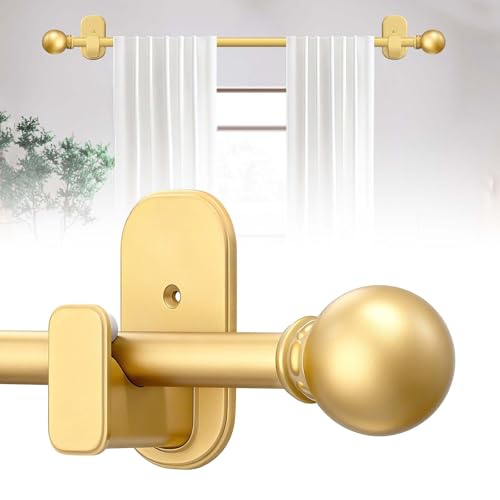 Gold Curtain Rod No Drilling with Adhesive Brackets, 18-28"