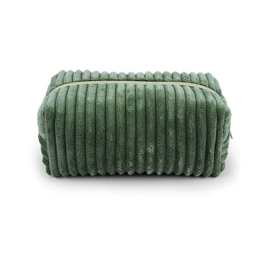 Green Corduroy Makeup Bag for Women Travel Toiletry Organizer - Kornnapa