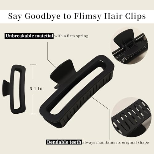 Nalodu 5.1 Inch Large Unbreakable Hair Claw Clips 4 Pack - No Slip Matte & Glossy for Thick Curly Hair