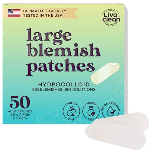 LivaClean Large Hydrocolloid Acne Patches - 50CT Zit Patch for Cystic Acne