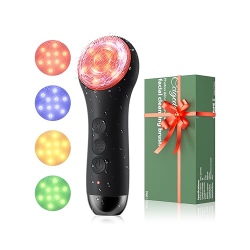 Ccigedy Black Electric Facial Cleansing Brush with LED Light & Warming Function