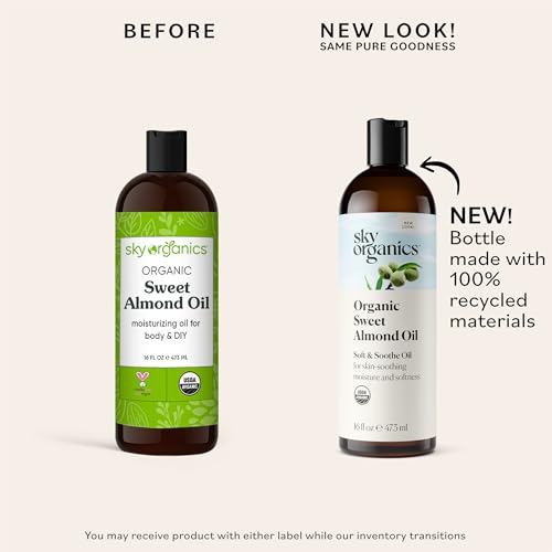 Sky Organics Organic Sweet Almond Oil, 100% Pure Cold-Pressed Body Oil, 16 oz