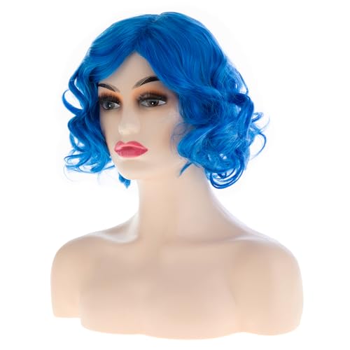 Short Curly Wavy Blue Wig for Women - Heat Resistant Synthetic Hair