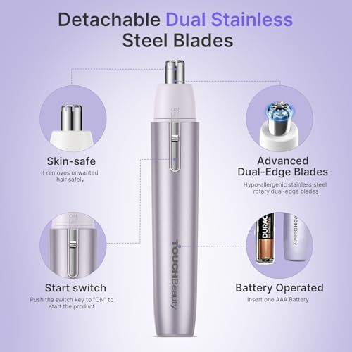 Purple Nose & Ear Hair Trimmer for Women, Painless Water-Resistant Pen-Style