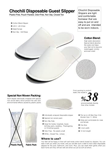 CHOCHILI White Disposable Hotel Slippers 10-11 / Pack of 5 for Guests, Spa & Wedding