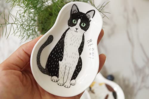 Ceramic Cat Spoon Rest and Stainless Steel Spoon Set for Coffee