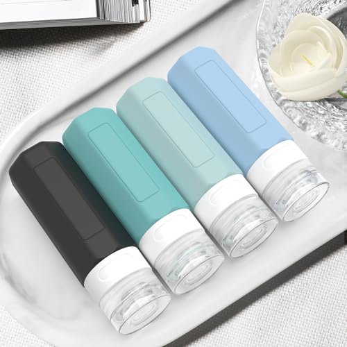 Redfly Travel Bottles for Toiletries, Tsa Approved 3oz Travel Size Containers, Leak Proof Travel Size Toiletries Bottles Silicone, BPA Free Refillable Shampoo Conditioners Essentials Kit, Gray