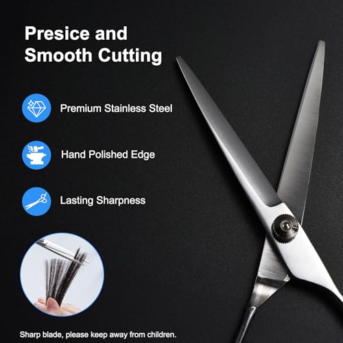 6.5 Inch Stainless Steel Hair Cutting Scissors Kit - Professional Barber Shears for All Hair Types