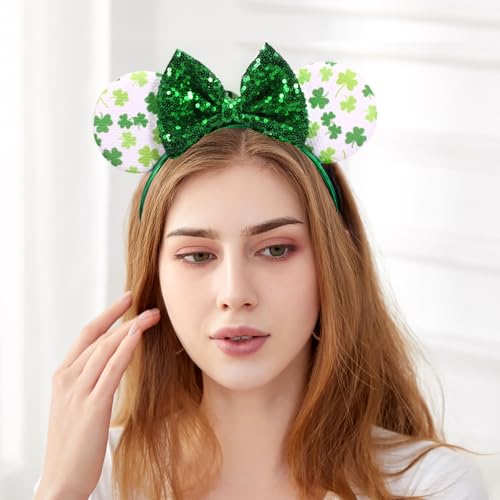 St Patrick's Day Headbands - Green Shamrock Mouse Ears Sequin Hairbands (Variation: St patricks day Headbands) Ardorchid
