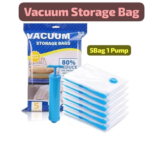 Vacuum Storage Bags with Hand Pump – 5 Pack for Clothes & Bedding