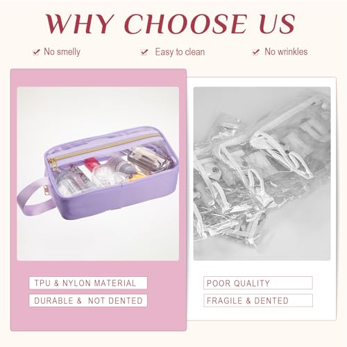 Pinkunn 3-Pack Clear Makeup Bags - TSA Approved Toiletry Bags (Blue, Purple, Pink)