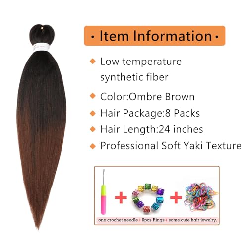 Braiding Hair Pre Stretched 24 Inch 8 Packs Ombre Braiding Hair Professional Soft Yaki Texture, Hot Water Setting Hair Extensions for Braids (24in,1B/30)