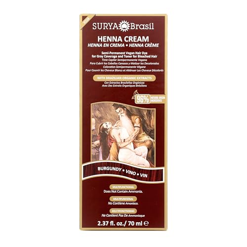 Surya Brasil Henna Hair Color Cream - Burgundy, Vegan & Cruelty-Free, 2.37 oz