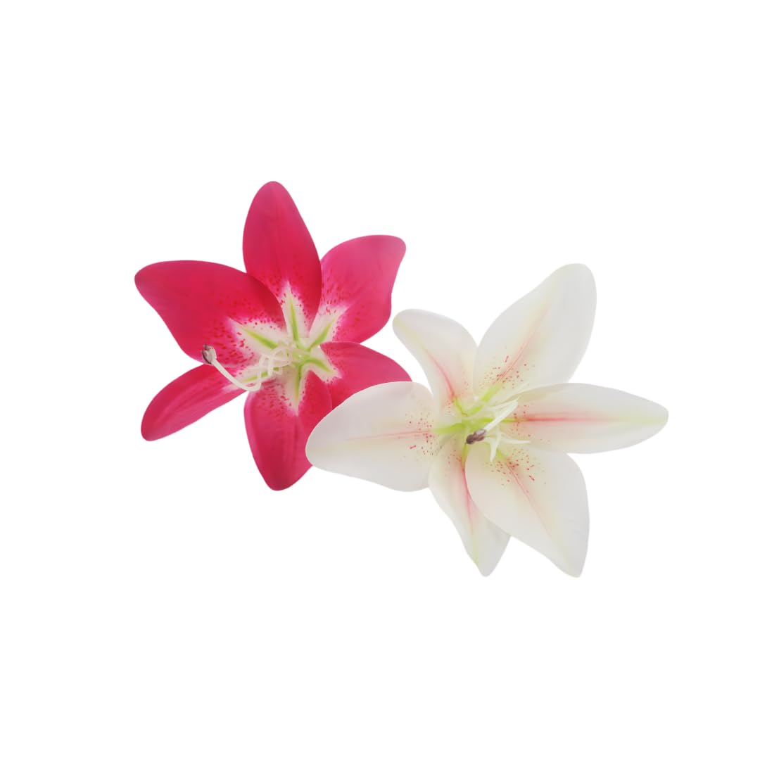 Lily Flower Hair Clips for Women - Tropical Floral Barrettes for Weddings & Prom | White & Red Tiger Design
