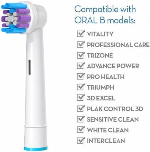 White Replacement Toothbrush Heads for Oral-B Electric Toothbrushes - Pack of 8