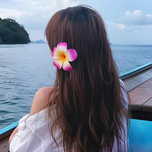 8 Pcs Hawaiian Frangipani Foam Hair Clips - Pink & White Flowers