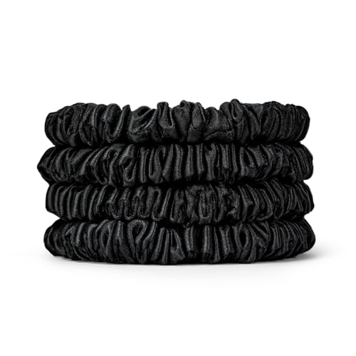 Tafts 4 Pcs Midnight Black Mulberry Silk Scrunchies for Hair