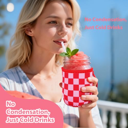 Mason Jar Sleeves - 4 Pack Neoprene Drink Holders with Handle