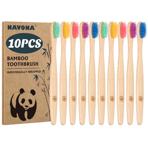 Navona Eco-Friendly Bamboo Toothbrushes - 10 Pack for Kids & Adults