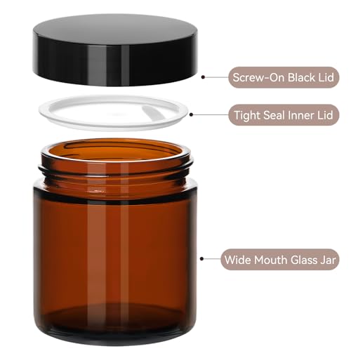 Qeirudu 4 oz Amber Glass Jars with Lids - 12 Pack, UV Protection & Leak-proof