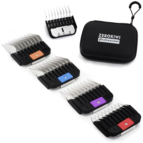ZEROKIWI 4-Piece Stainless Steel Pet Grooming Guard Set for Wahl Oster Andis Clippers