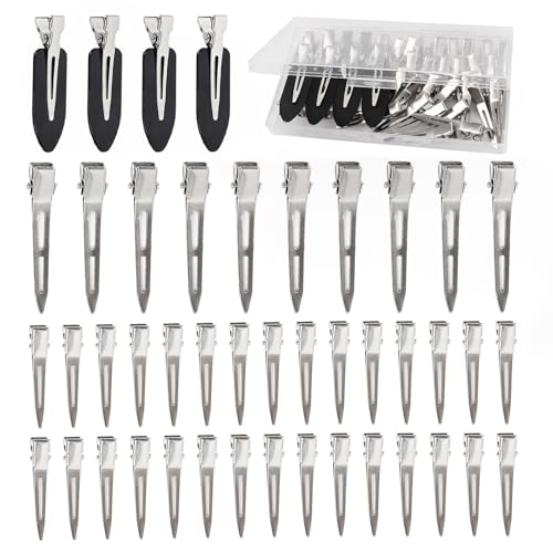 44Pcs Metal Duckbill Hair Clips for Women - Silver & Black