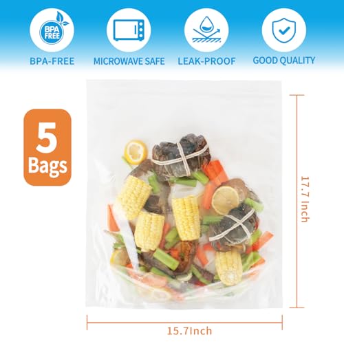 WRAPOK Seafood Boil Bags - 5 Pack Large Cooking Bags, 17.7 x 15.7 Inch