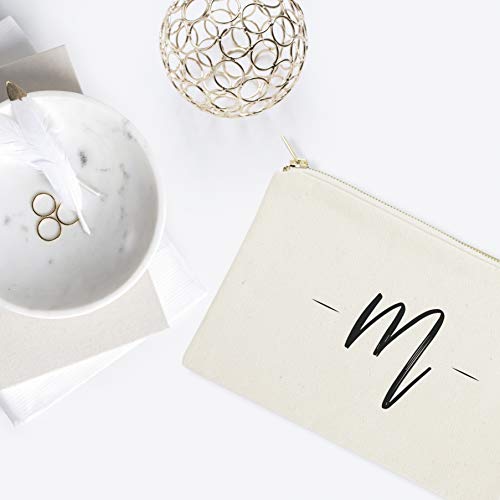 Personalized Letter M Cotton Canvas Cosmetic Bag - Travel Makeup Pouch