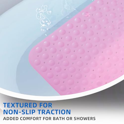 ZHICHENG Non-Slip Bath Mat 39 x 16 Inch - Machine Washable with Drain Holes