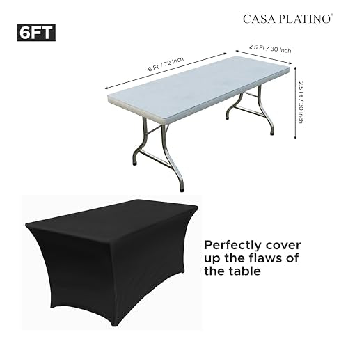 Casa Platino Stretchable Fitted Tablecloths - 2 Pack, Black 6FT