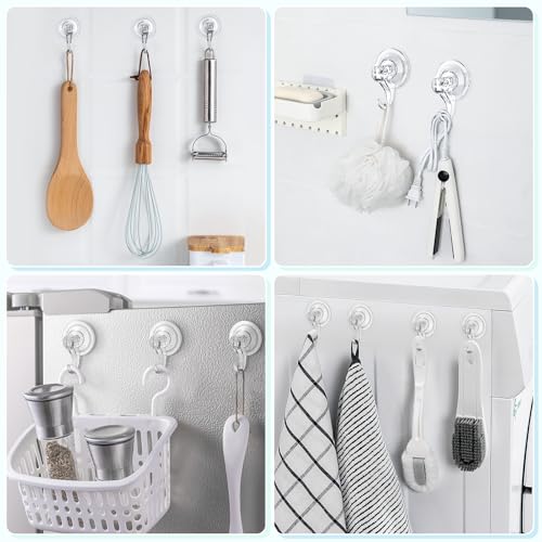 Heavy Duty Shower Suction Cup Hooks - 6 Pcs Clear, Removable & Reusable