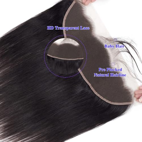 Straight Frontal Closure Human Hair 13x4 Ear to HD Lace Brazilian