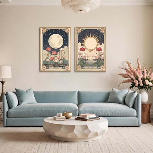 Boho Tarot Card Canvas Wall Art Set - Sun & Moon Posters