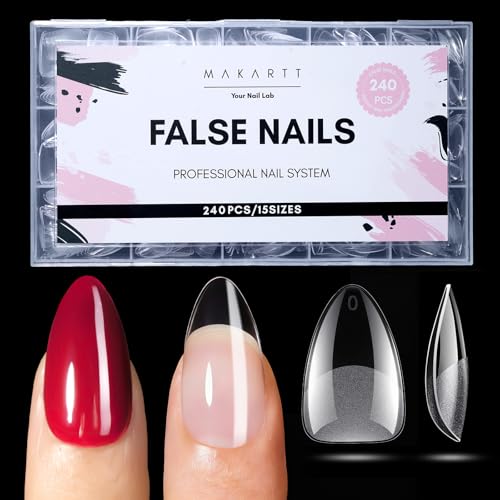 Makartt Short Almond Nail Tips - 240PCS, 15 Sizes, Pre-Etched