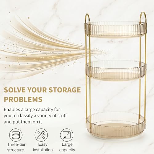 Cididu 360° Rotating Makeup Organizer with 3 Tiers, Large Capacity Cosmetic Storage Shelf
