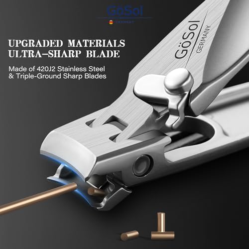 GÖSOL Stainless Steel Wide Jaw Nail Clipper with Catcher & Built-in File
