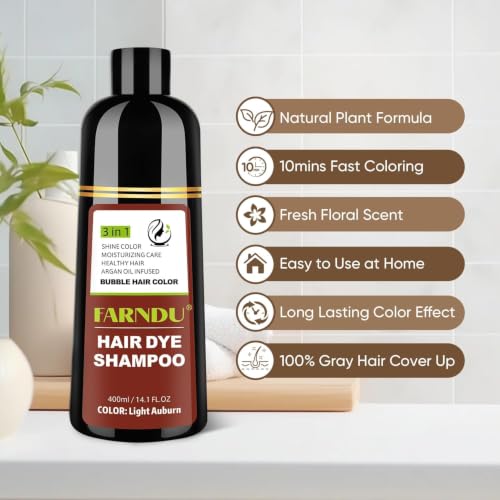 Farndu 3-in-1 Auburn Hair Dye Shampoo - Herbal Copper Brown Gray Coverage