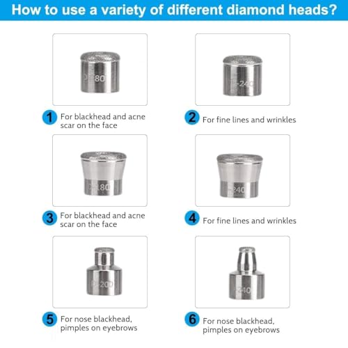 Diamond Microdermabrasion Kit with 6 Tips for Facial Skin Exfoliation
