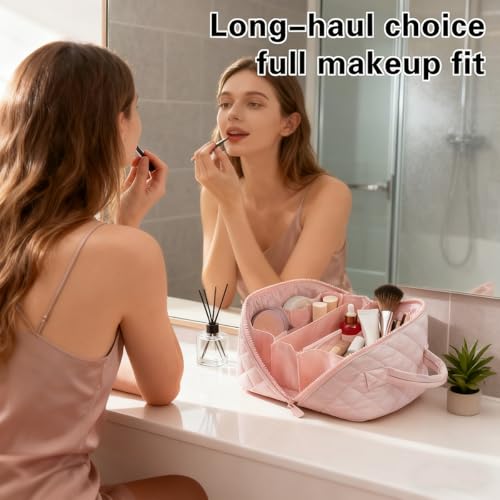 Large Waterproof Makeup Bag for Women - Quilted Puffer Toiletry Bag