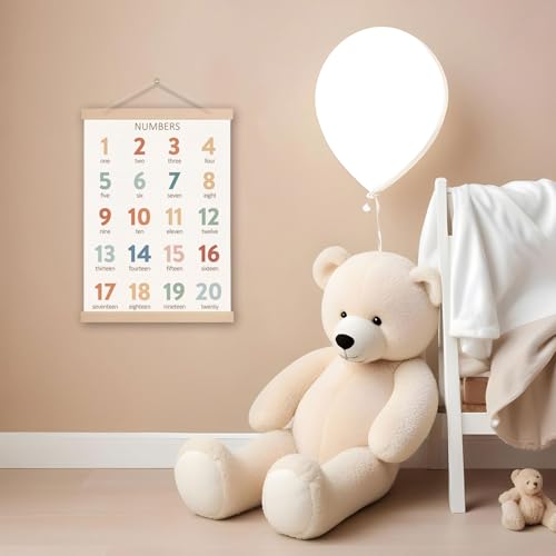 Numbers 1-20 Educational Poster with Wooden Hanger - 12.5x17 Inch Nursery Wall Art