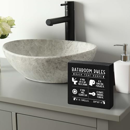 Funny Bathroom Rules Wooden Box Sign - 5x5 Rustic Home Decor
