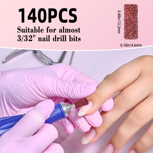 140 Pcs Nail Sanding Bands Set with Mandrel & Cuticle Bits