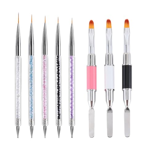 Whmeolyo 8Pcs Double-Ended Nail Art Brush Set - Poly Gel & Dotting Tools (8pcs-light)