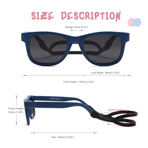 COASION Bendable Polarized Baby Sunglasses with Silicon Strap - Dark Blue/Grey, 0-24M