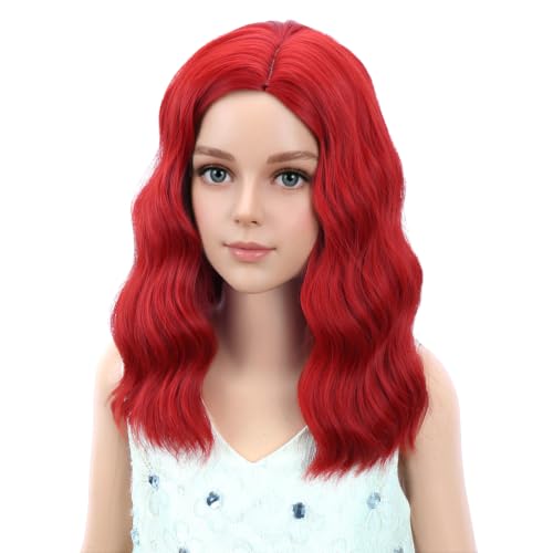 PATTNIUM Red Kids Wig - Short Wavy Synthetic Cosplay Costume Hair, Adjustable Cap